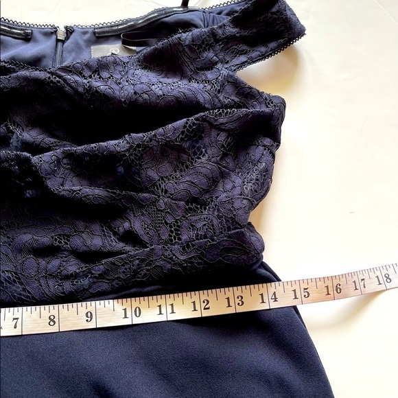 Adrianna Papell Navy Lace Off Shoulder Formal Evening Cocktail Prom Dress, 2 - Picture 9 of 13